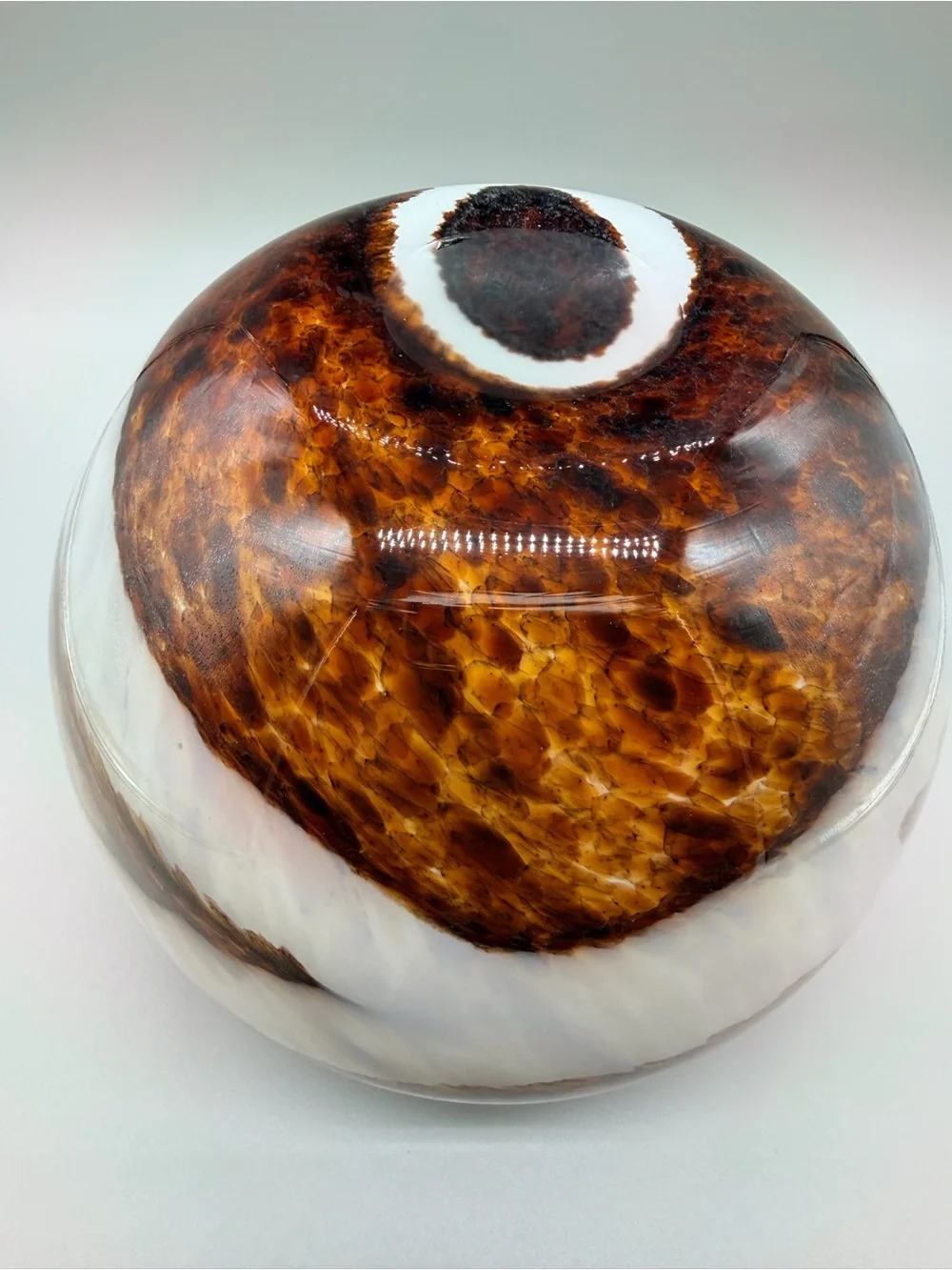 VTG Heavy Cased Glass Globe Vase Tortoiseshell Pulled Feather Swirl MCM Style 7